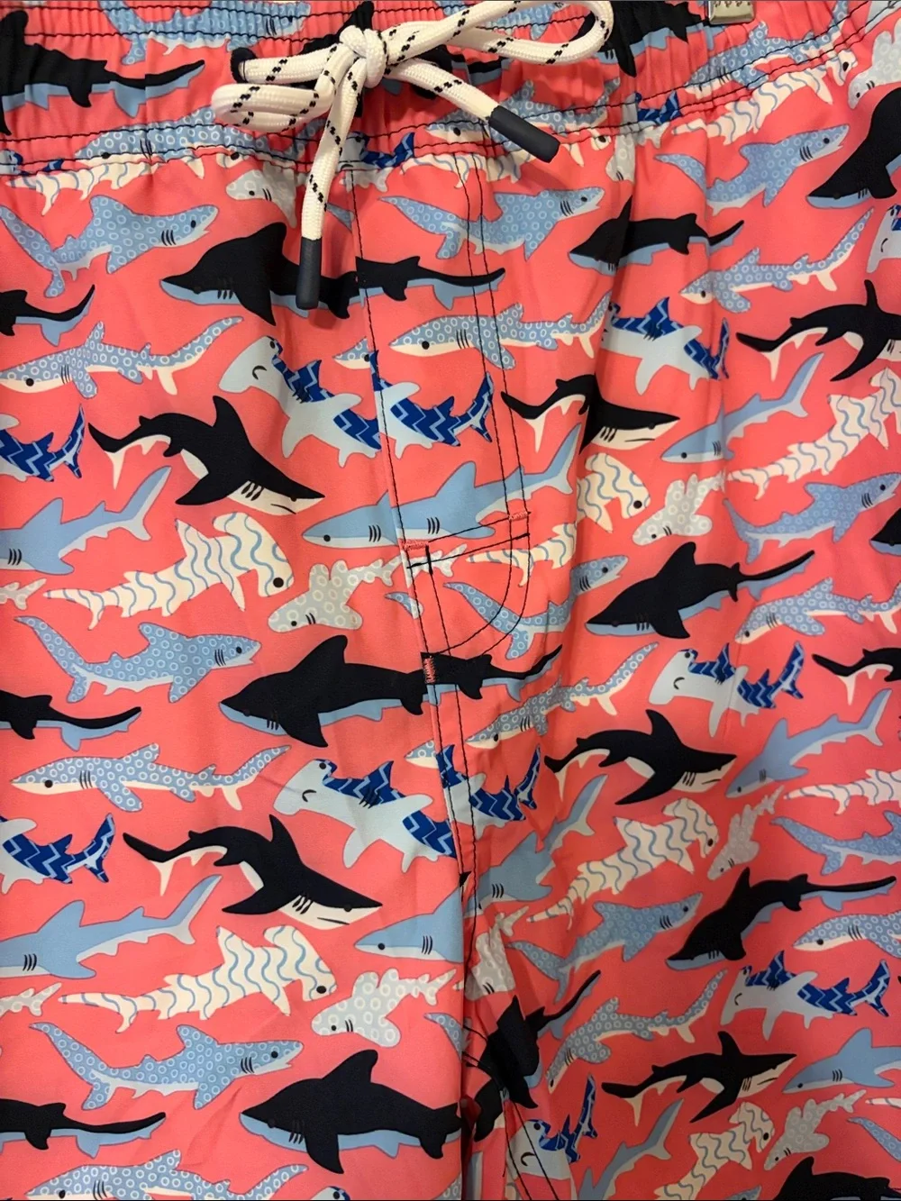 Men's Pink Shark-Print Swim Trunks with Drawstring Waist